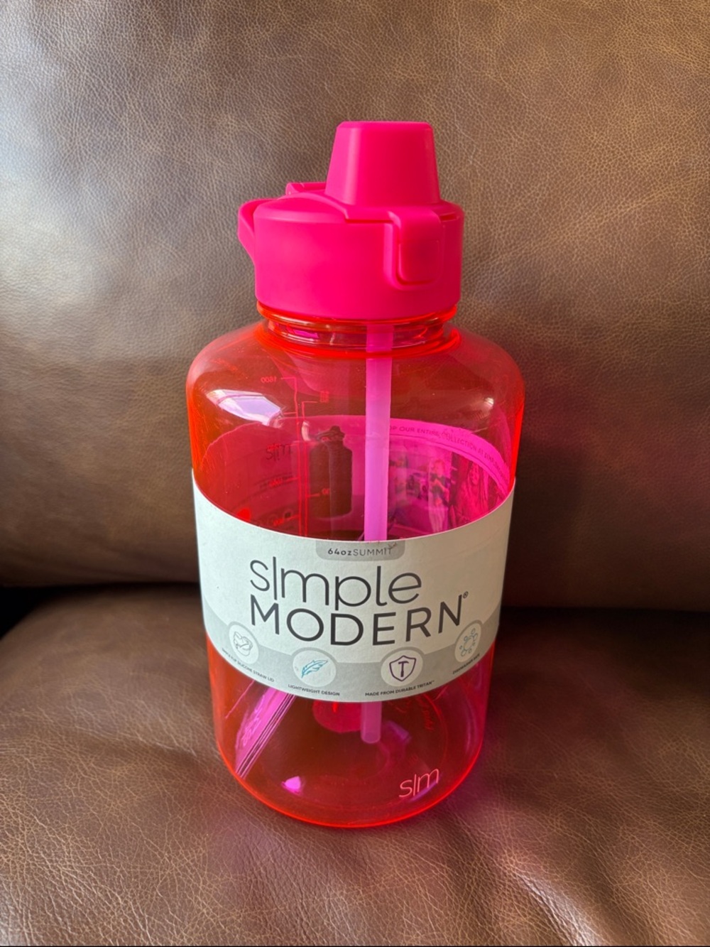 Simple Modern Hot Pink Reusable Water Bottle with Straw 64oz